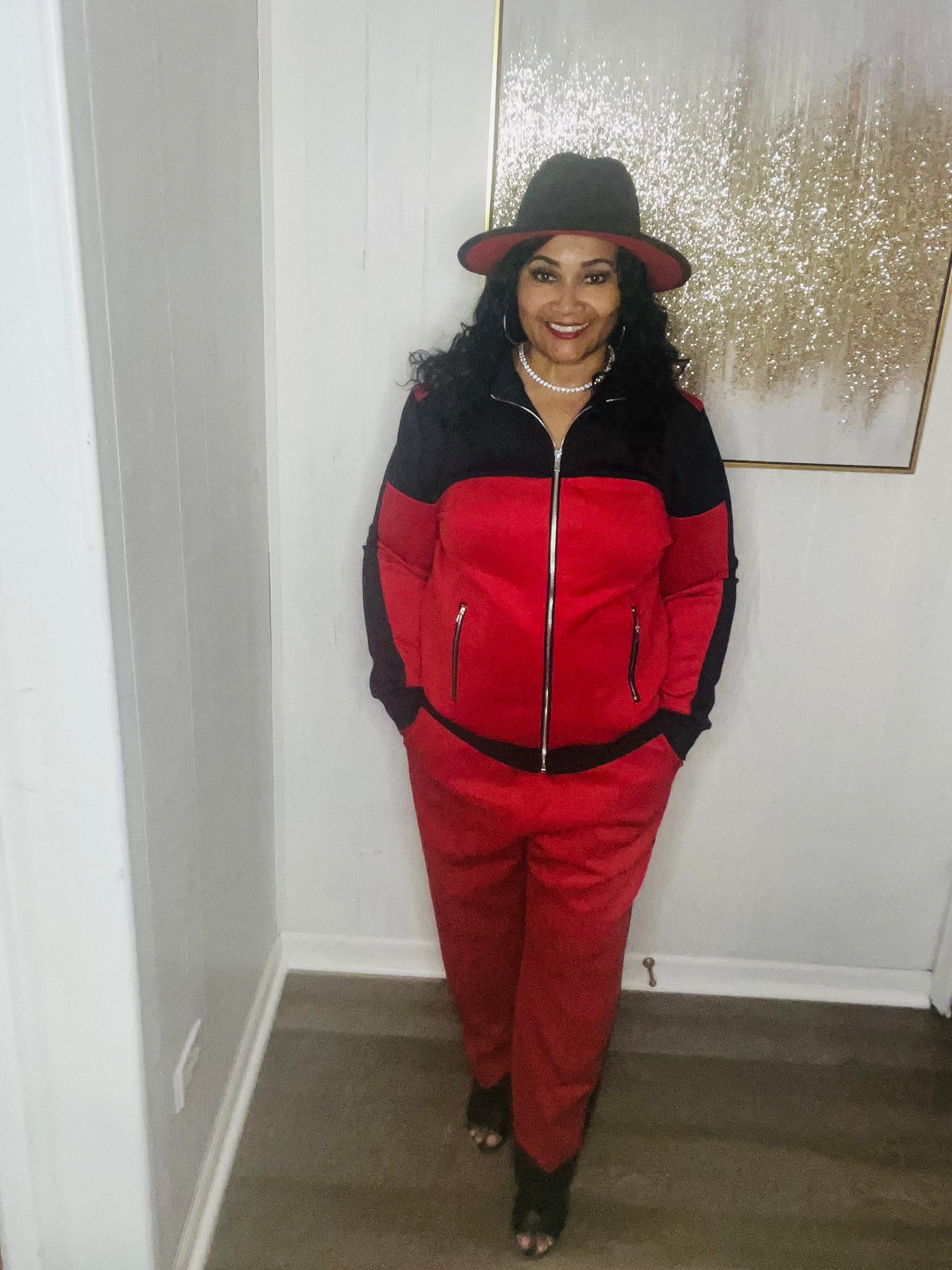 Casual Color Block Zipper Jacket and Straight Leg Sweatpants