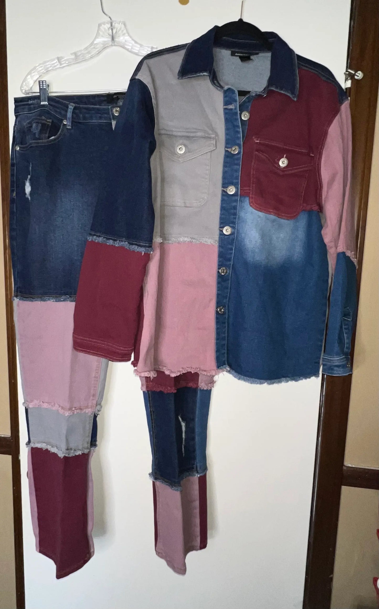 Ashley Stewart Multi-Colored Patchwork Jean Set