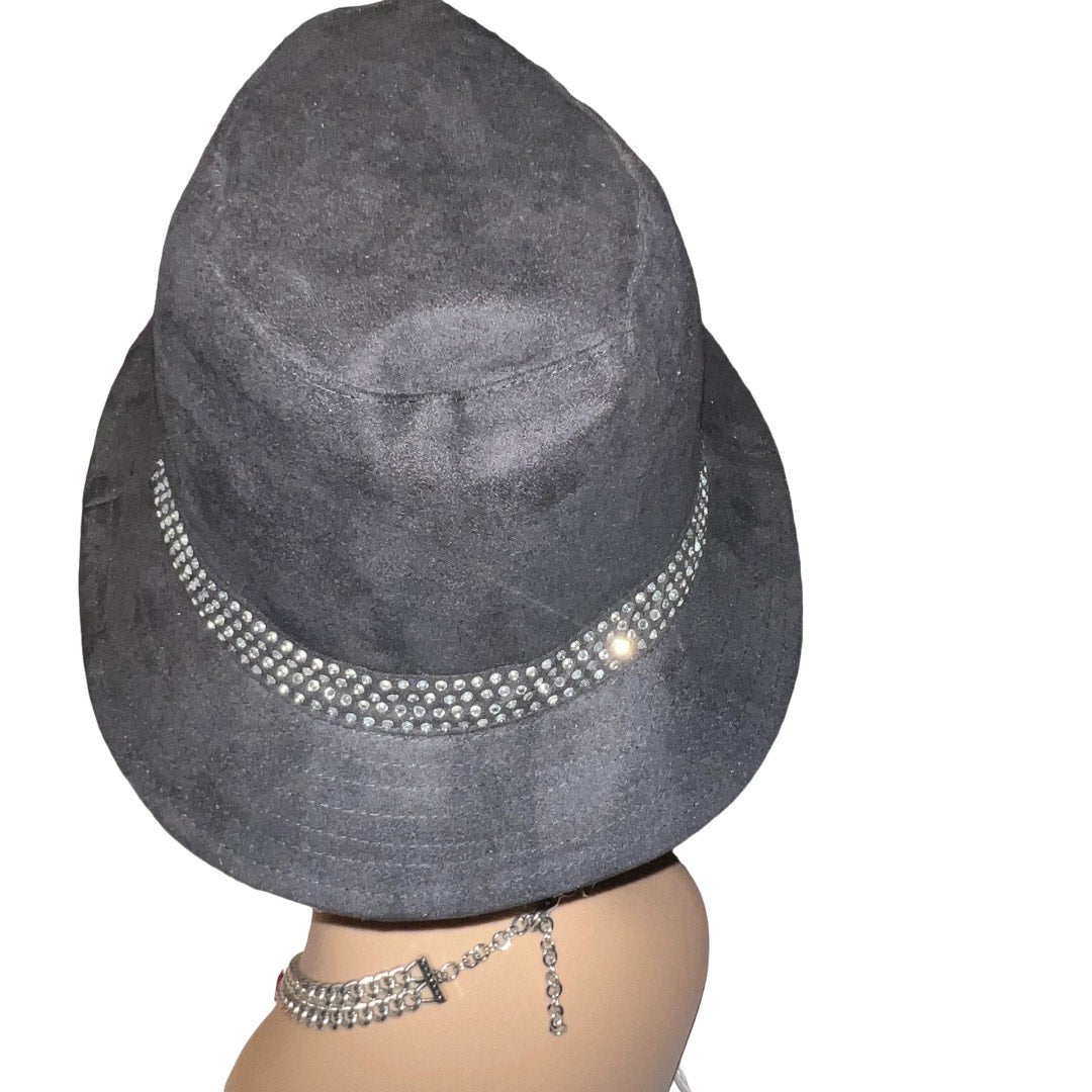 Vegan Suede Fedora with Bling Band