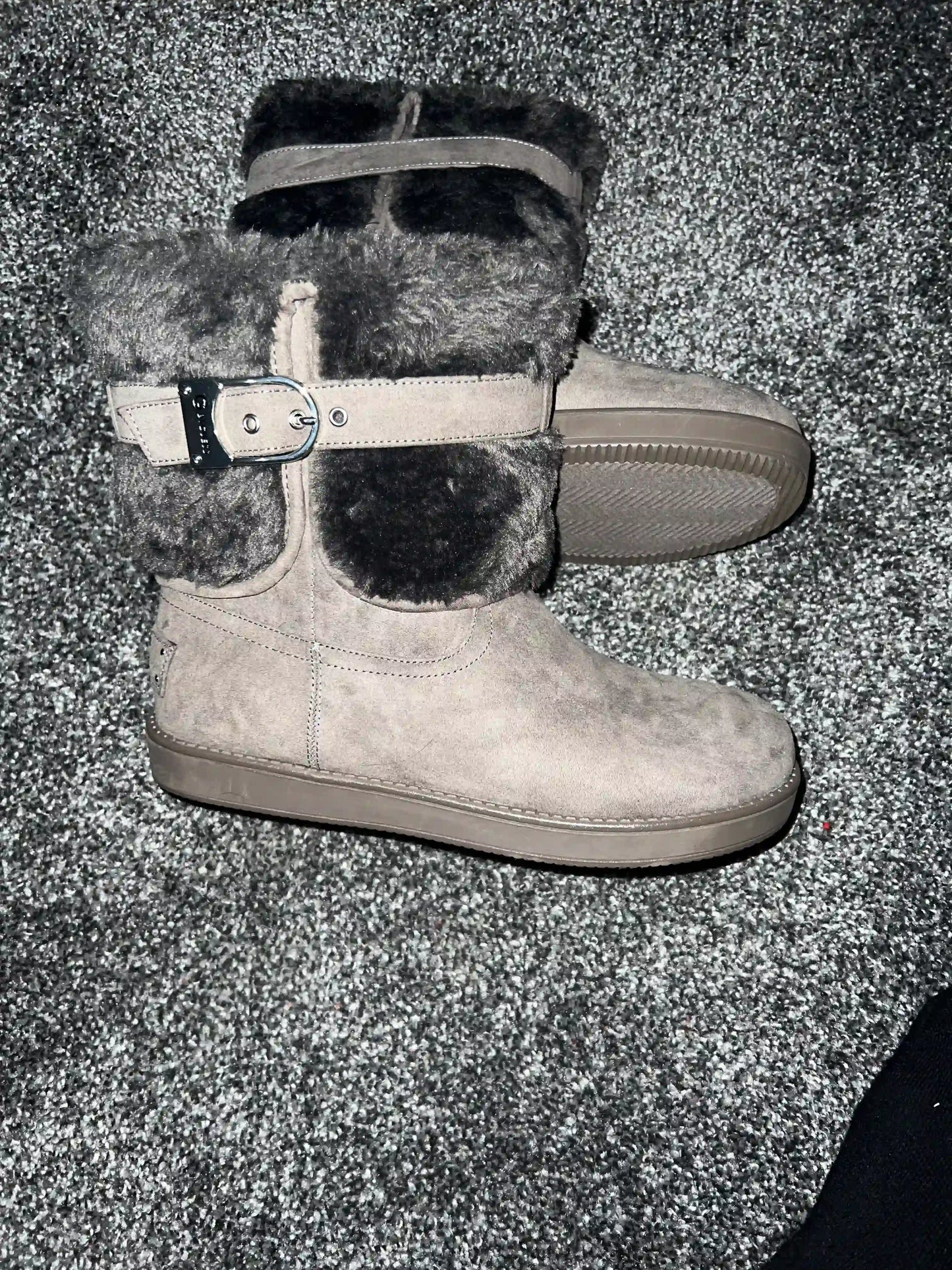Guess Fabric & Faux Fur Buckle Boots