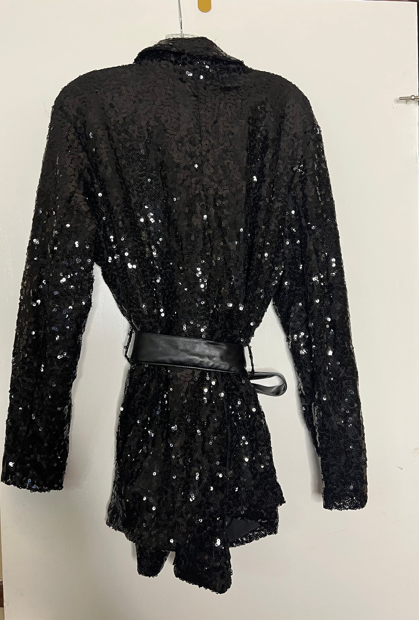 Ashley Stewart Sequin Jacket with Faux Leather Belt